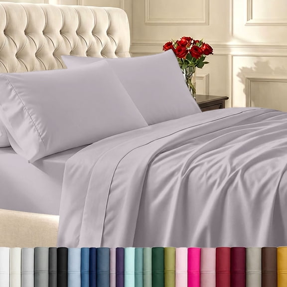 California Design Den 400 Thread Count 100% Cotton Sateen Queen Bed Sheet Set - Dusky Lavender Grey