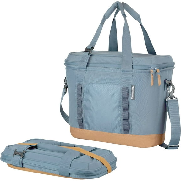 CleverMade 30 Can Pacifica Collapsible Cooler, Cool Gray/Cognac