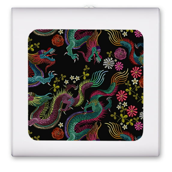 Plug in Dimmable LED Night Light with Dusk to Dawn Auto Sensor, Adjustable Brightness, Warm Light, Auto On/Off Nightlight for Bathroom, Hallway, Nursery, Bedrooms - Colorful Dragon Toss