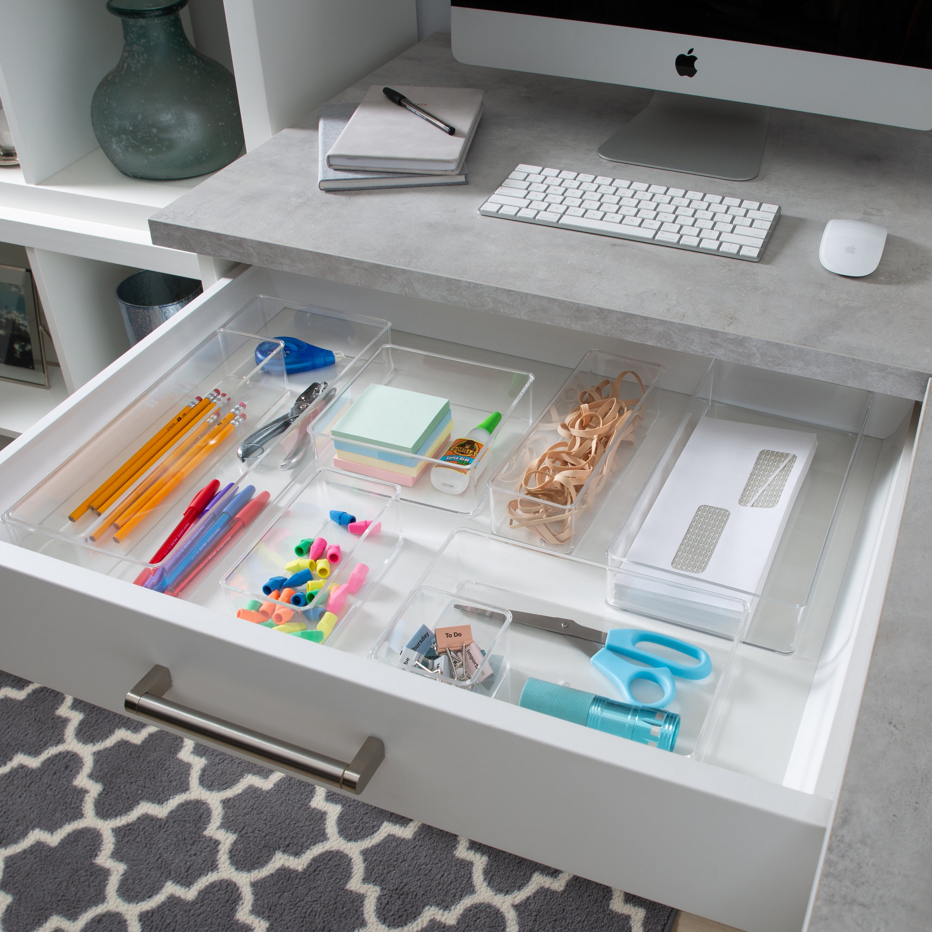 Simplify Small 9" Length x 6" Width Rectangular Drawer Organizer, Clear