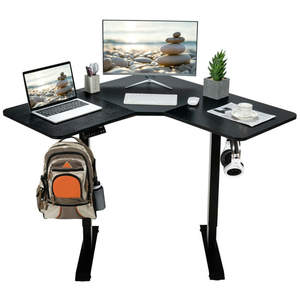 Demi Bonn L-shaped Electric Standing Desk with 4 Memory Positions and LCD Display, Small Home Office Desk Study Writing Table, Black