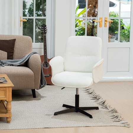 FurnitureR Ergonomic Armchair with High Back 360° Swivel & Height Adjustment White Accent Chair with Armrests