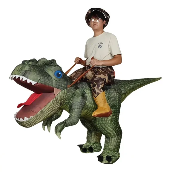 Inflatable Costume Dinosaur Riding Tyrannosaurus Rex Air Blowing Fun Party Halloween Adult Costume Multiple Colors And Sizes,Height 59"–74.8",green