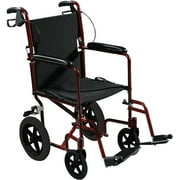Expedition Aluminum Transport Wheelchair With Hand Brakes-Color:Red