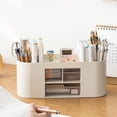 thumbnail image 1 of Portalápices para escritorio con 3 cajones - Organizador de escritorio todo en uno - Accesorios de escritorio perfectos para uso en oficina - (Beige), 1 of 5