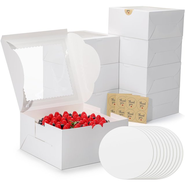Juego de cajas para tartas EQOREIIN de 10 x 10 x 5 pulgadas con ventana y pegatinas