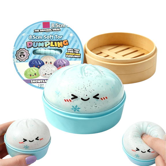 2026 Christmas Snowflake Dumpling Squishy, Glitter Clear Gel Bao Bun Squishies with Steamer, Cute Fidget Sensory Stress Relief Toy for Kids Holiday Gift