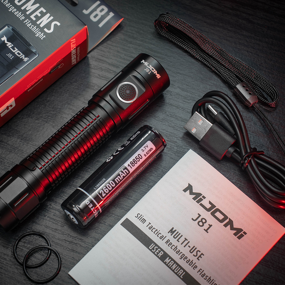 MIJOMI J81 Tactical Flashlight 1300 Lumen Compact Torch Dual Switch USB Rechargeable, Waterproof IP68 for Tactical Games, Camping,Outdoor