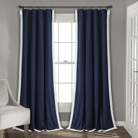 108&#34;x54&#34; Rosalie Rod Pocket Light Filtering Window Curtain Panels Navy - Lush D&#233;cor