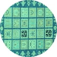 thumbnail image 1 of Ahgly Company Machine Washable Indoor Round Abstract Turquoise Blue Modern Area Rugs, 6' Round, 1 of 4