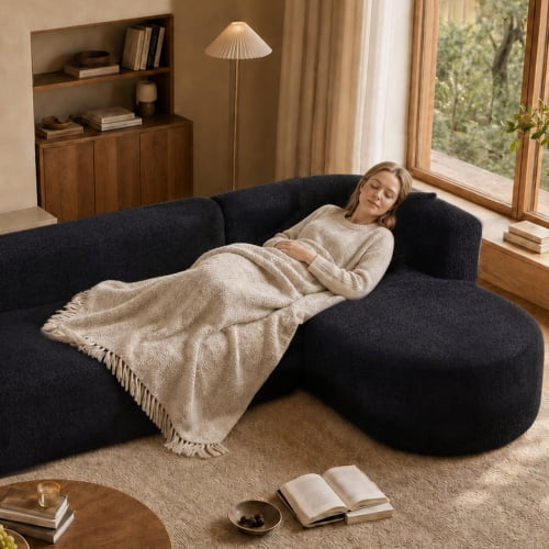 109.4" Boneless Modular Sectional Sofa with L-Shaped Chaise, Cloud-Like Chenille Couch, No Assembly Required, Black