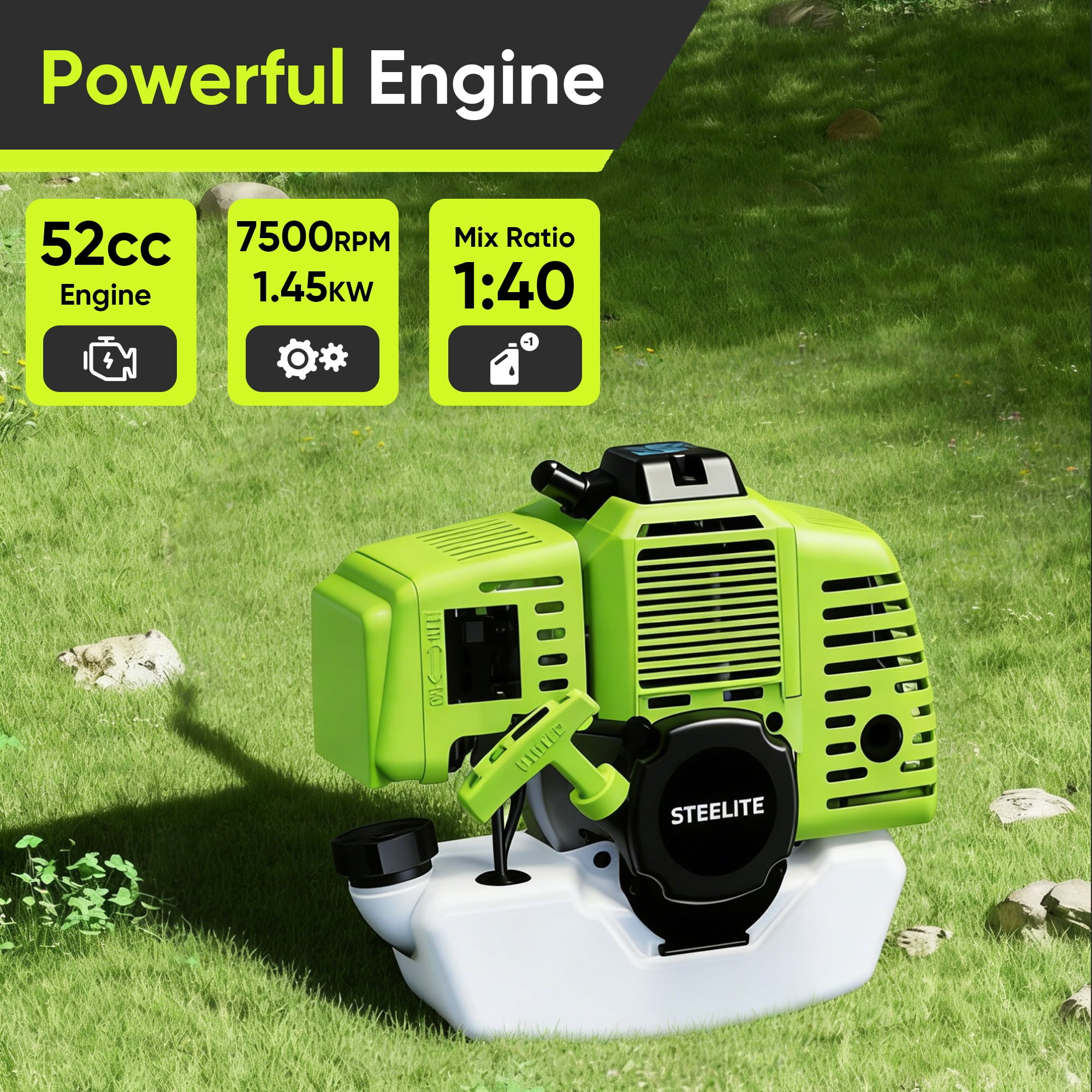 Steelite 52cc 4 in 1 Gas Powered Weed Wacker, 2-Stroke Multi-Functional Grass String Trimmer with Hedge Trimmer, Cordless Brush Cutter, Pole Saw for Tree Trimming,Weed Eater for Patio & Lawn