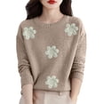 thumbnail image 2 of Women's Embroidered Beaded 3D Floral Sweater, Machine Knit Crewneck Pullover, Dimensional Floral Applique Blouse, Elegant Floral Embroidery Top, Holiday Party Sweater for Women Beige L, 2 of 9