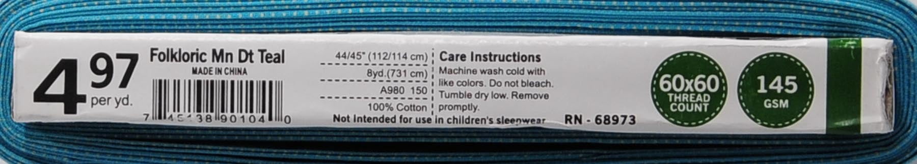 RTC Fabrics 100% Cotton Folkloric Mini Dot Teal Fabric, by the yard