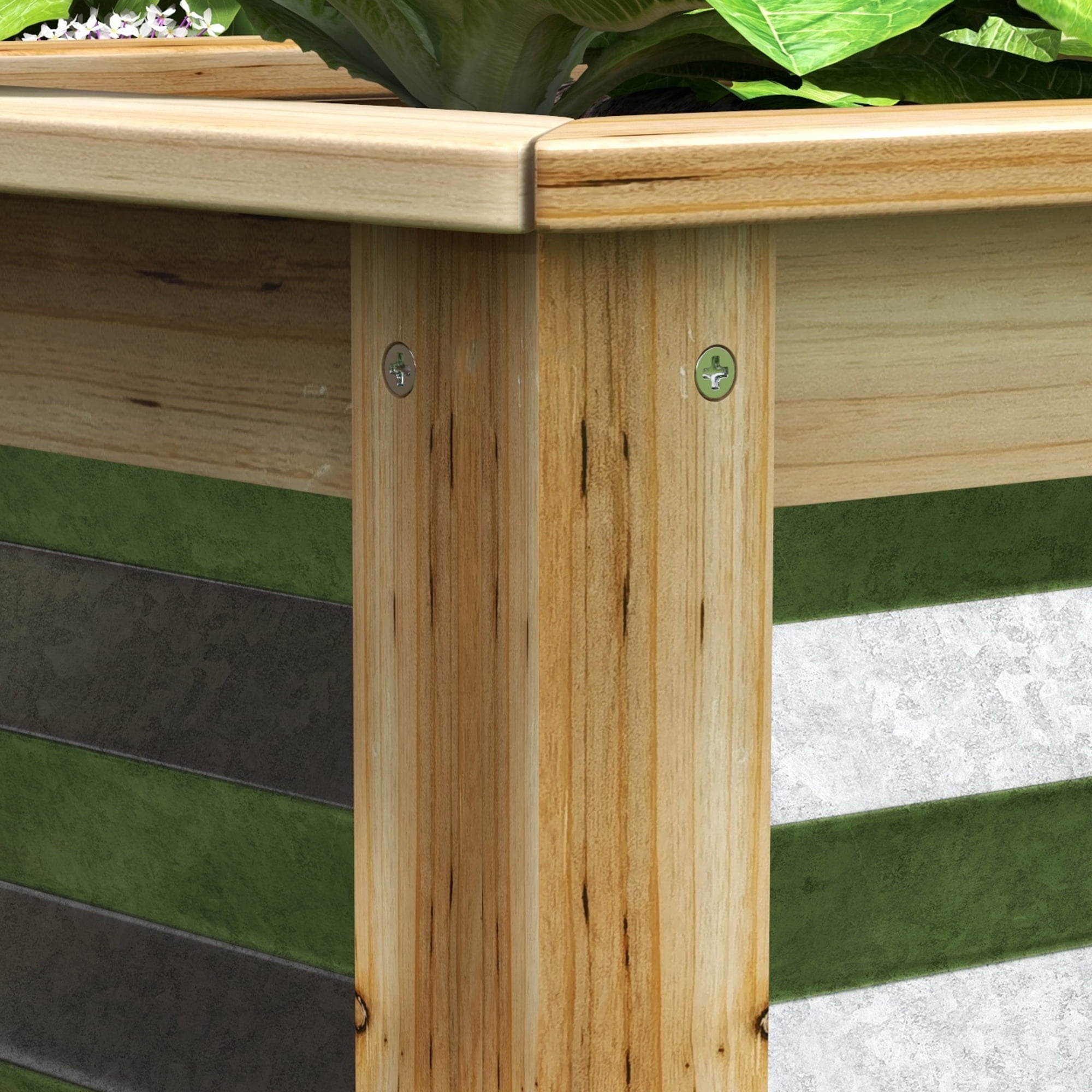 Outsunny Raised Garden Bed, Wood Reinforced Metal Planter Box, 2.6'