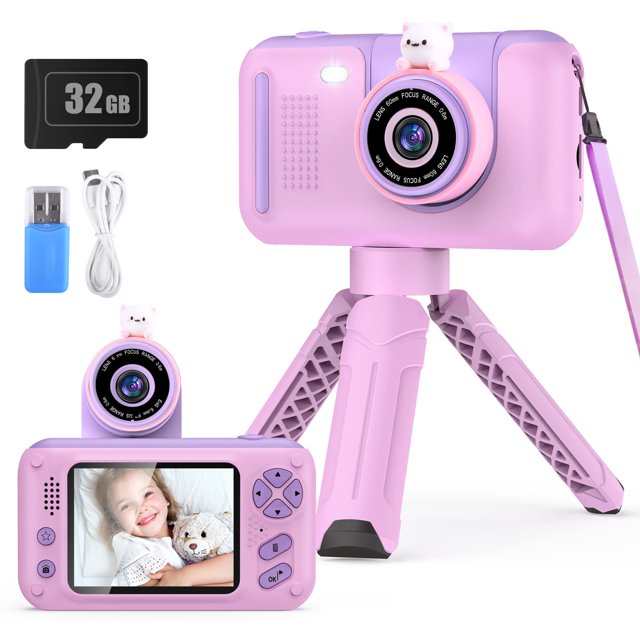 Cámara Infantil PURULU Mejorada con Resolución Real 1080P Lente Abatible Color Rosa