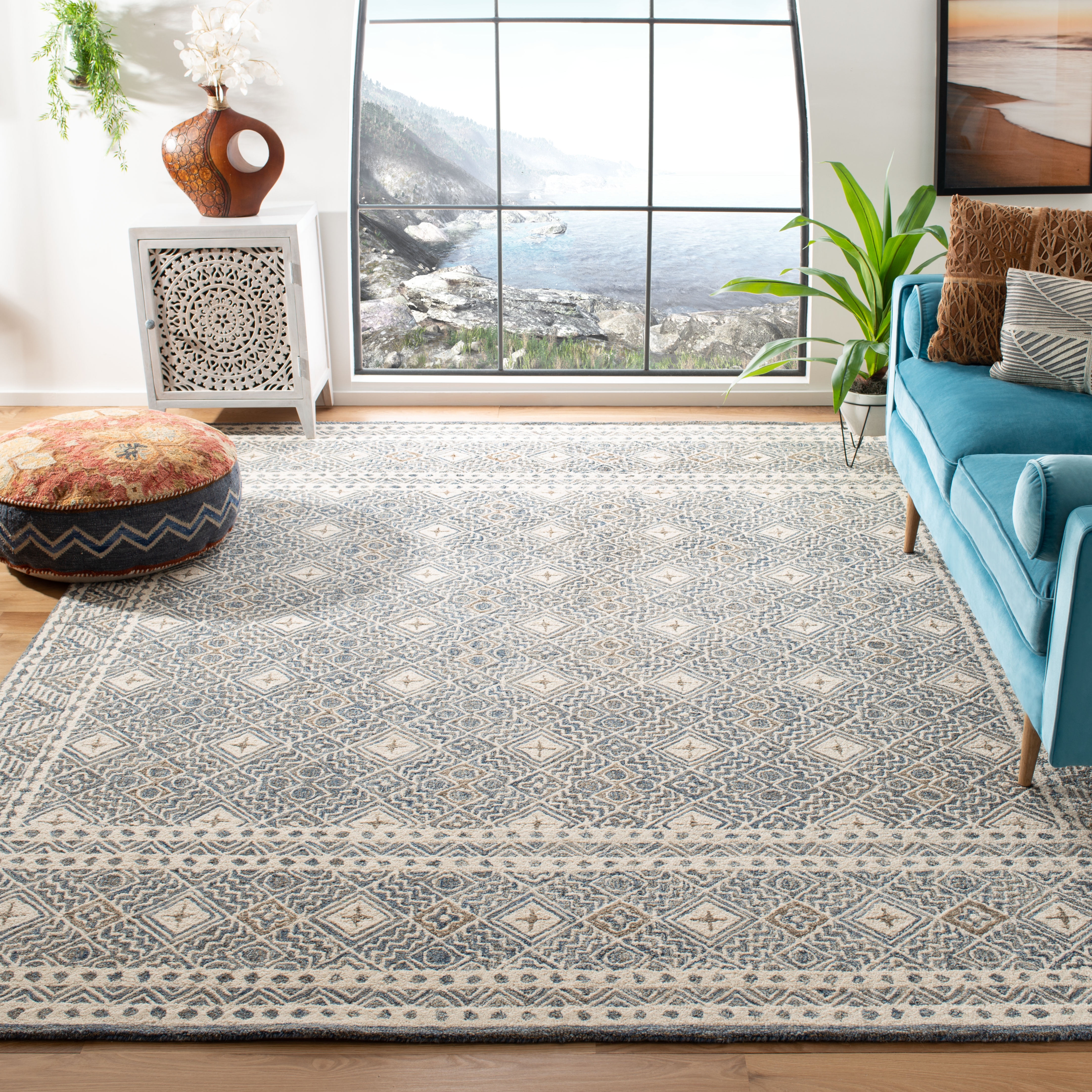 SAFAVIEH Micro-Loop Aditya Geometric Area Rug, Blue/Ivory, 2' x 3'