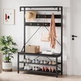 thumbnail image 4 of Bingirl 72 - inch Tall Black Industrial Hall Tree Storage Bench for Entryway - Wood Look, Large Shoe Rack with Shelf, Hanging Bar and 8 Hooks, 4 of 8