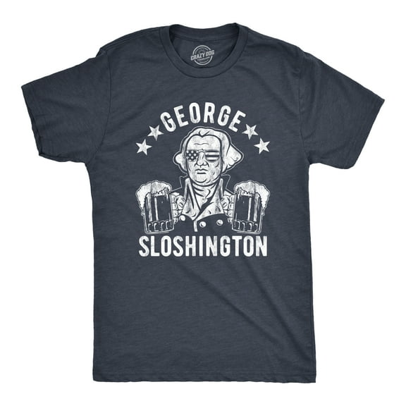 Mens George Sloshington T Shirt Funny 4th Of July Beer Drinking Patriotic Graphic Tee Graphic Tees