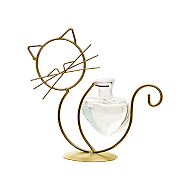 Plant Vases Cat Shaped Terrarium Iron Frame Desktop Modern Flower Pot Sitting