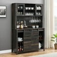 thumbnail image 7 of GAOMON 70" Farmhouse Coffee Bar Cabinet with Sliding Barn Door, Kitchen Hutch with Wine Rack and Glass Storage, Buffet Cabinet for Dining Room and Living Room, Dark Oak, 7 of 7