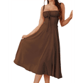 thumbnail image 3 of Robe Corset Midi Fluide Fendue à Lacets Robes pour Femmes Thé en Ligne Décontractée Robe d'Été Marron TG, 3 of 7
