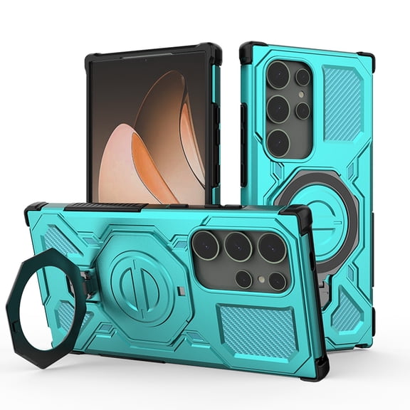 For Samsung Galaxy S24 Ultra Magnetic Phone Case,With Contractile Ring Kickstand,Compatible with Mag-Safe,Heavy Duty Anti-Scratch Protection,Shockproof Anti-fall Rugged Durable Phone Case,Green