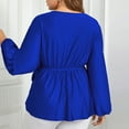 thumbnail image 3 of Fesfesfes Women's Plus-Size Wrap Tops Deep V-Neckline Lantern Sleeves Blouses Tied Waist Detail Stretch Fabric Elegant Comfy Clothes(Blue,XL), 3 of 6