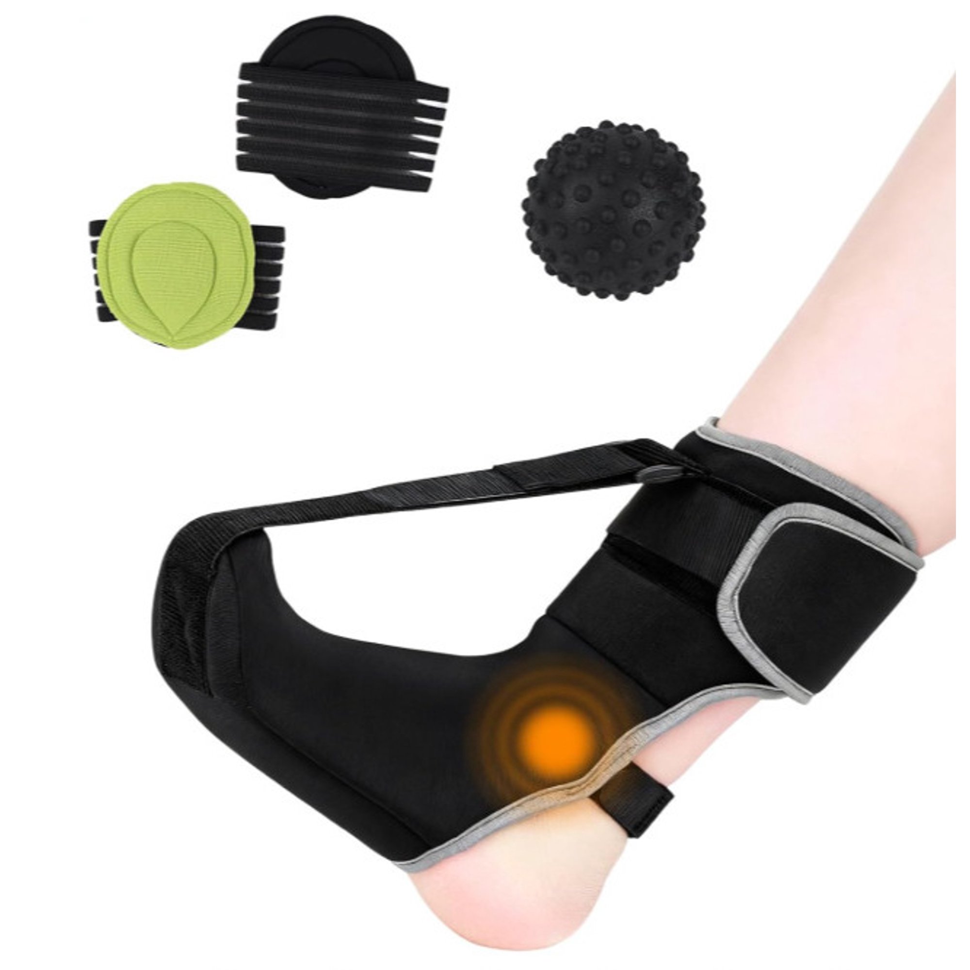 Plantar Fasciitis Night Splint with Massage Ball, Adjustable Foot Drop Brace Ankle Support, Soft Neoprene Overnight Foot Stretcher for Heel Discomfort Relief, Fits Left & Right Foot