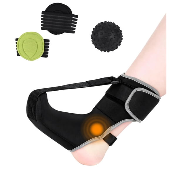 Black Plantar Fasciitis Night Splint, Adjustable Ankle Brace Foot Drop Orthotic Support with Massage Ball, Pain Relief for Plantar Fasciitis, Achilles Tendonitis, Heel Spur for Men Women