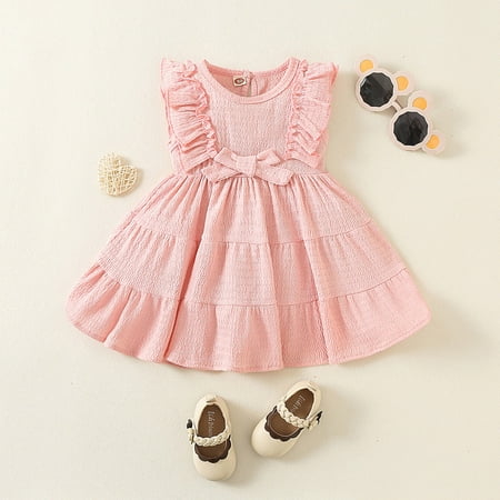 

Baby Girls Cotton Leopard Autumn Sleeveless Ruffle Solid Princess Dress Clothes