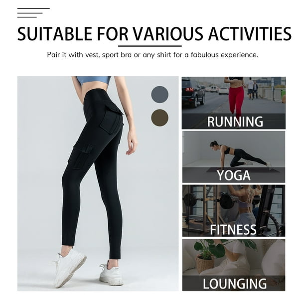 Pocket Leggings Women Workout High Waist Push Up Legging Running Fitness  Gym Jeggings Pants Women Clothing (Color : Brown, Size : XL.)