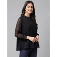 thumbnail image 6 of Janasya Women's Black Dobby Chiffon Solid Empire Top, 6 of 8