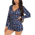 thumbnail image 2 of Seyurigaoka Women Christmas Printed Romper Slim-fit Long Sleeve V-neck Playsuit, 2 of 7