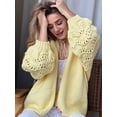 thumbnail image 6 of Womens Crochet Sweater Long Sleeve Hollow Out Open Front Outwear Yellow S, 6 of 9