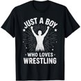 thumbnail image 2 of 100% Cotton Just A Boy Who Loves Wrestling Christmas Wrestler Youth Kids T-Shirt, 2 of 5
