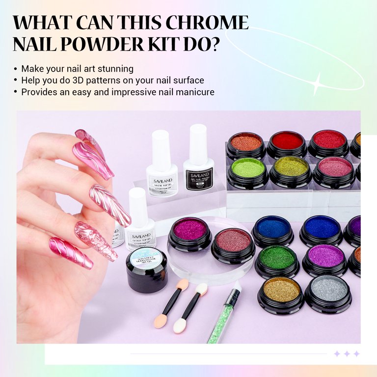 Saviland Mermaid Chrome Nail Powder Set - 12PCS Metallic Mirror Effect  Pigment Aurora Nail Powder White Pearl Chrome Powder Nail Glitter Dust for  Gel Polish Nail Art Decoration Home DIY