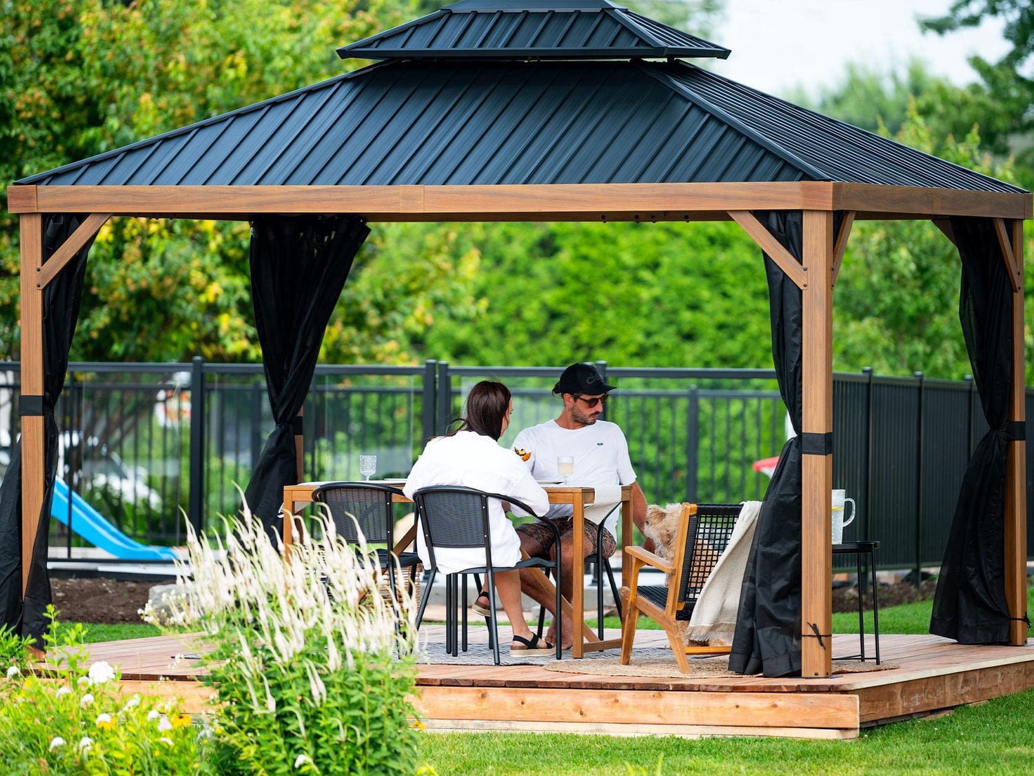 Yosemite Gazebo Aluminum Frame Wood Finish 12 x 16