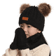 thumbnail image 5 of Gorro para niños pequeños, gorro de punto con pompón doble de invierno de color y bufanda del mismo color, 5 of 5