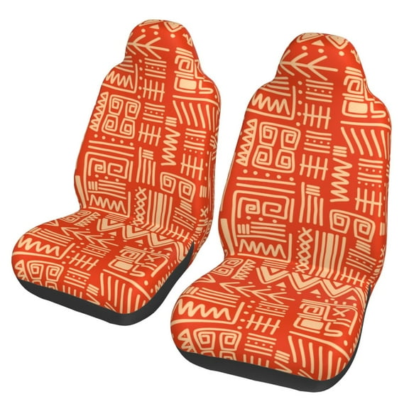 TEQUAN Front Seat Covers, Aztec Mexican Style Orange Stripes Pattern 2 Piece Car Seat Cover Fit Most Car SUV Truck Van