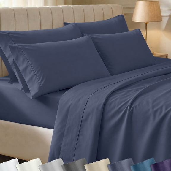 California Design Den King Sheets Set - 400 Thread Count 100% Cotton Sateen - Deep Pocket Bed Sheet Set- Indigo Dusty Blue