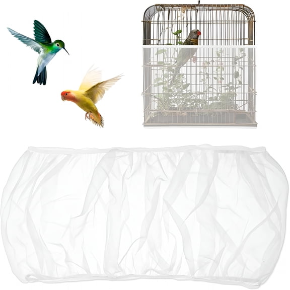 ACDANC Bird Cage Seed Catcher White Bird Cage Net Cover Adjustable Birds Cages Netting Seed Catcher Stretchy Birds Cages Guard for Parrot Enclosures