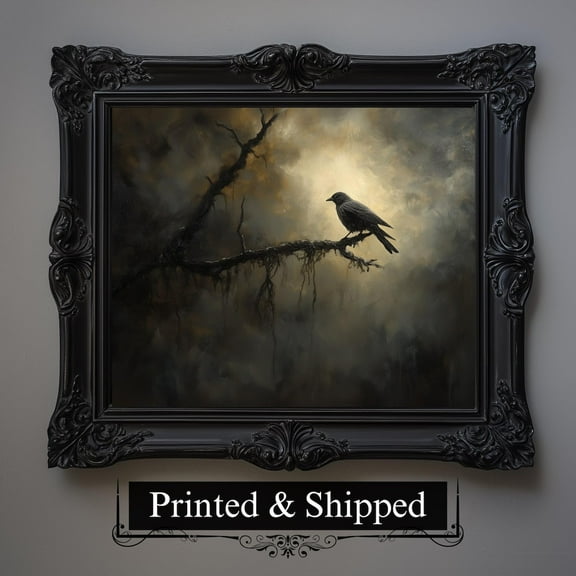 Miluva Mystical gothic raven wall art print – Vintage crow lover – Dark cottagecore home decor, 8x12 UNFRAMED
