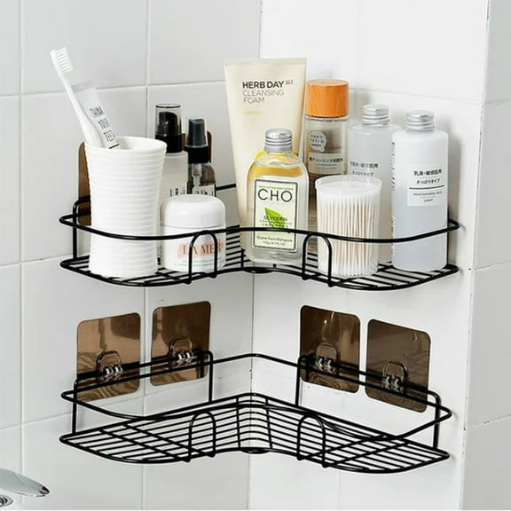 Corner Shower Caddy with 2 Traceless Adhesi Bathroom Shelf Shower Rack, NOGIS No Drilling Shower Organizer Wall Mounted Storage Organizer for Kitchen Toilet Dorm, 1 Pack