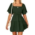 thumbnail image 2 of Summer Fashion Womens Dresses Plus Size Square-Neck Solid Casaul Short Sleeve Mini, 2 of 5