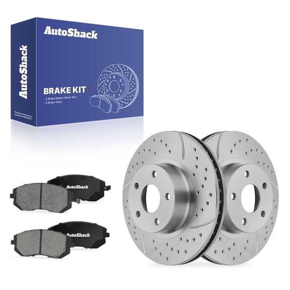 AutoShack Front Vented Drilled & Slotted Silver Zinc Coated Brake Rotor   Ceramic Pad 6-PC Brake Kit Replacement for 2002-2010 Subaru Impreza 2003-2005 Subaru Legacy SilverShield Pro 10.91" (277 mm)