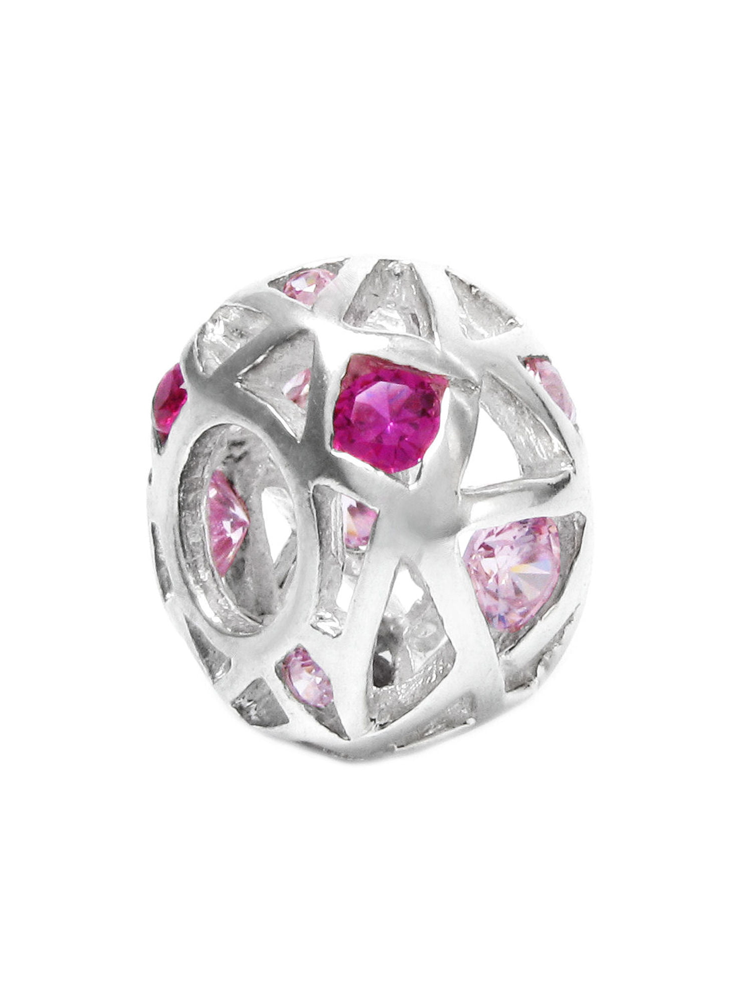 925 Sterling Silver Polished Pink Cubic Zirconia Spacer Enhancer Charm