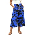 thumbnail image 5 of Yertdoel Capri Pants for Women Drawstring Elastic Waist Fashion Printed Capris with Pockets Summer Beach Loose Wide Leg Casual Pants, 5 of 8