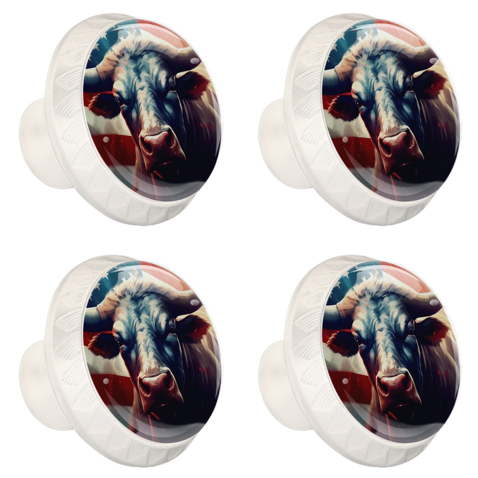 4 Pcs Cow American Flag Knobs for Kitchen Cabinet Cupboard Dresser Bookcase Drawer Pulls Handles Round Home Decor