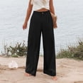 thumbnail image 6 of felwors Womens Cotton Linen Pants Casual Button Up High Waisted Wide Leg Trousers Black, M, 6 of 6